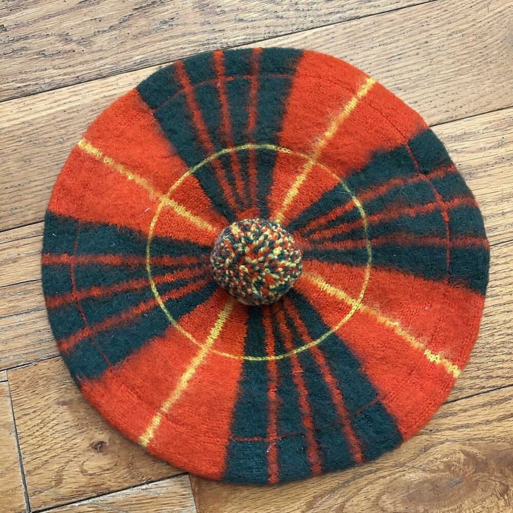 Vintage 60s 70s Scottish 100% Wool Tartan Plaid Cameron Clan Beret Hat